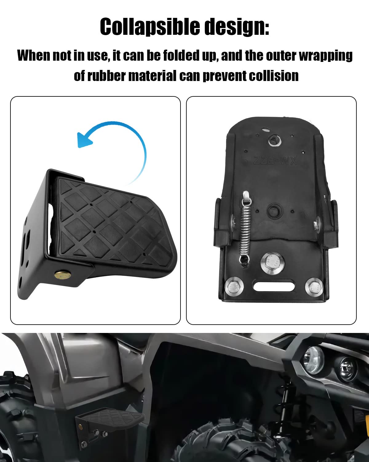 EMIHO ATV Foot Rests for 4 Wheeler - Black Rubber Passenger Foot Pegs, Universal Fit for Polaris Sportsman, Honda Rancher, Foldable Design