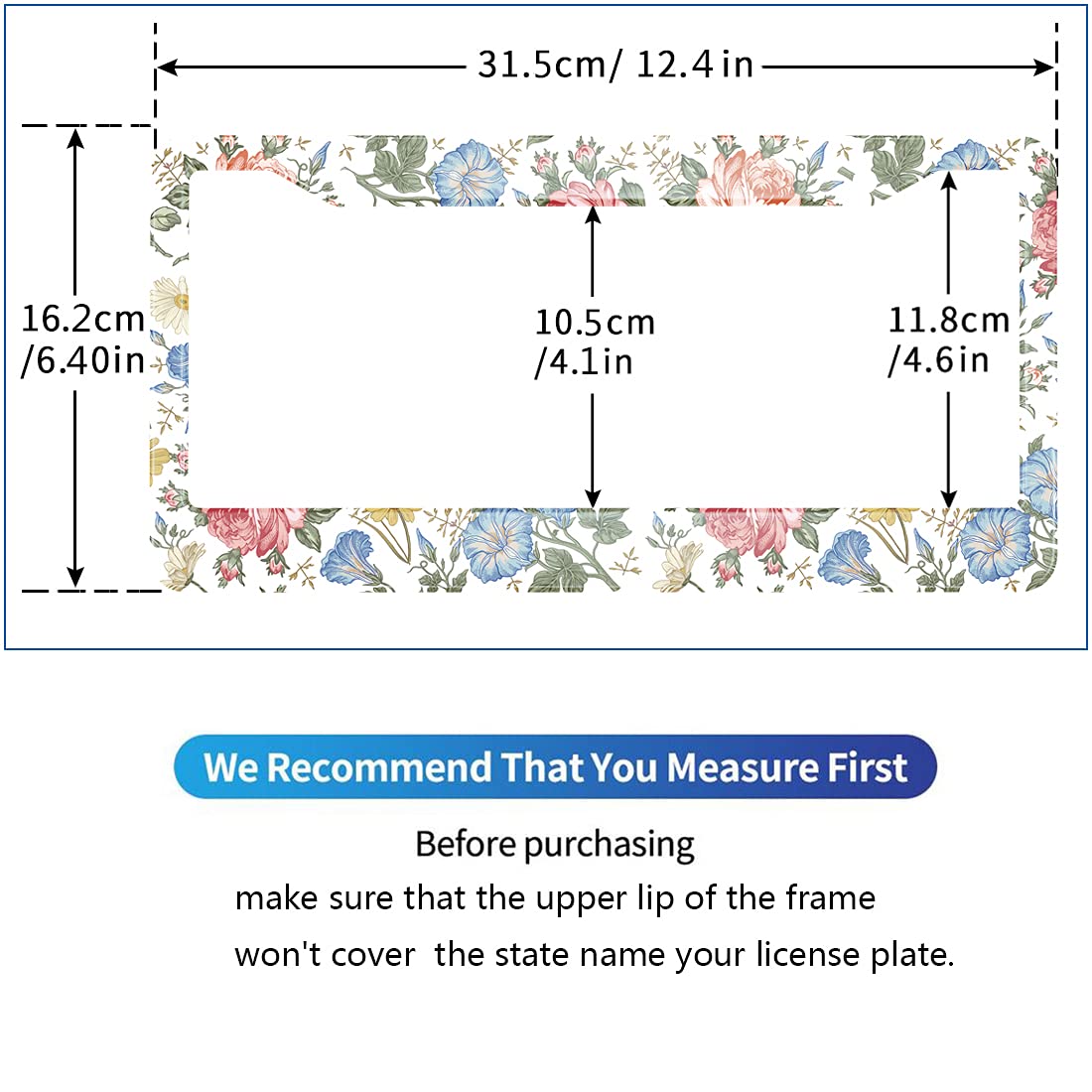 Swono Floral License Plate Frame Beautiful Chamomile Rose Petunia Wildflowers Print License Plate Cover Aluminum Metal License P