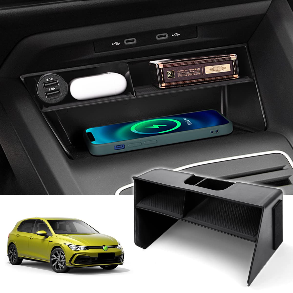Karltys Center Console Organizer for VW Volkswagen Golf GTI R MK8 2022 2023 2024 2025 Accessories Center Console Insert Tray Sec