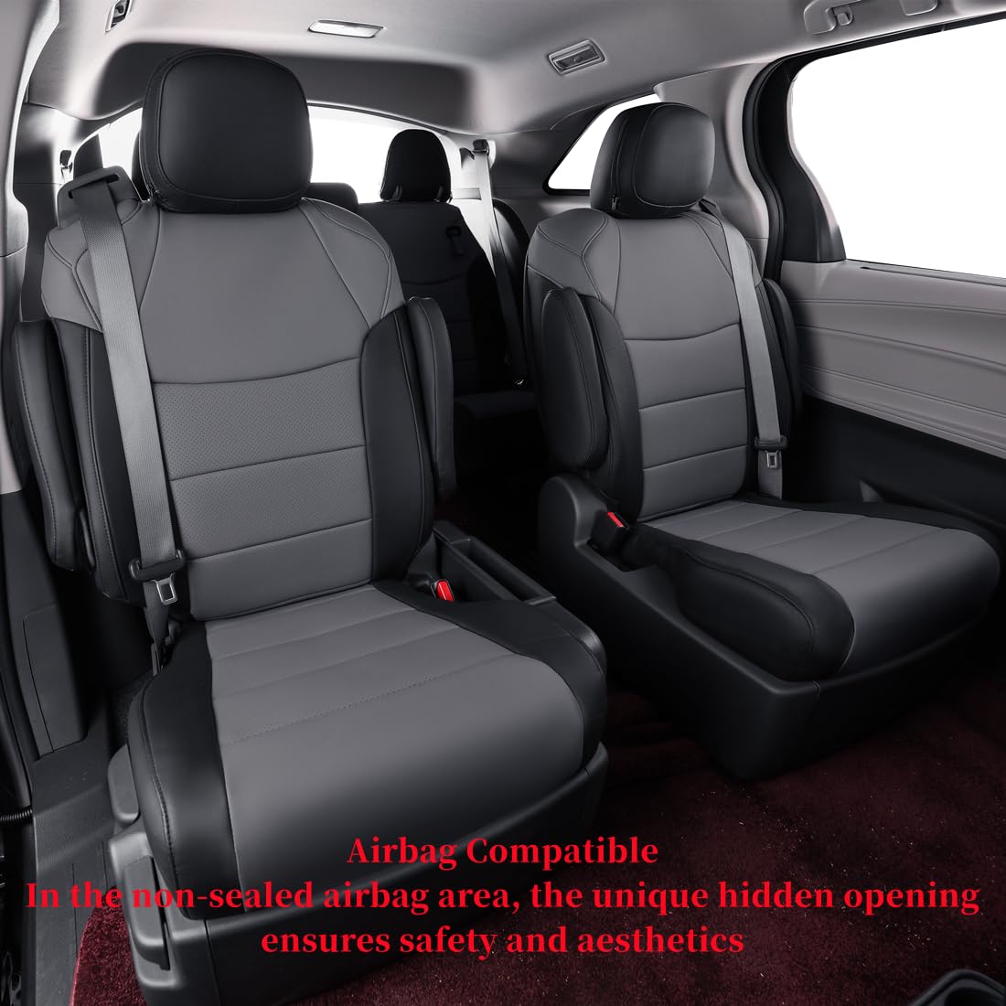 Coverdream Sienna Seat Covers Custom Fit For 2021-2025 Toyota Sienna Le & Xle (8-Seater),2Nd Row Bench Seats W/Removable Middle Seat,Full Coverage Leather Car Seat Protector (Full Set,Black/Gray)