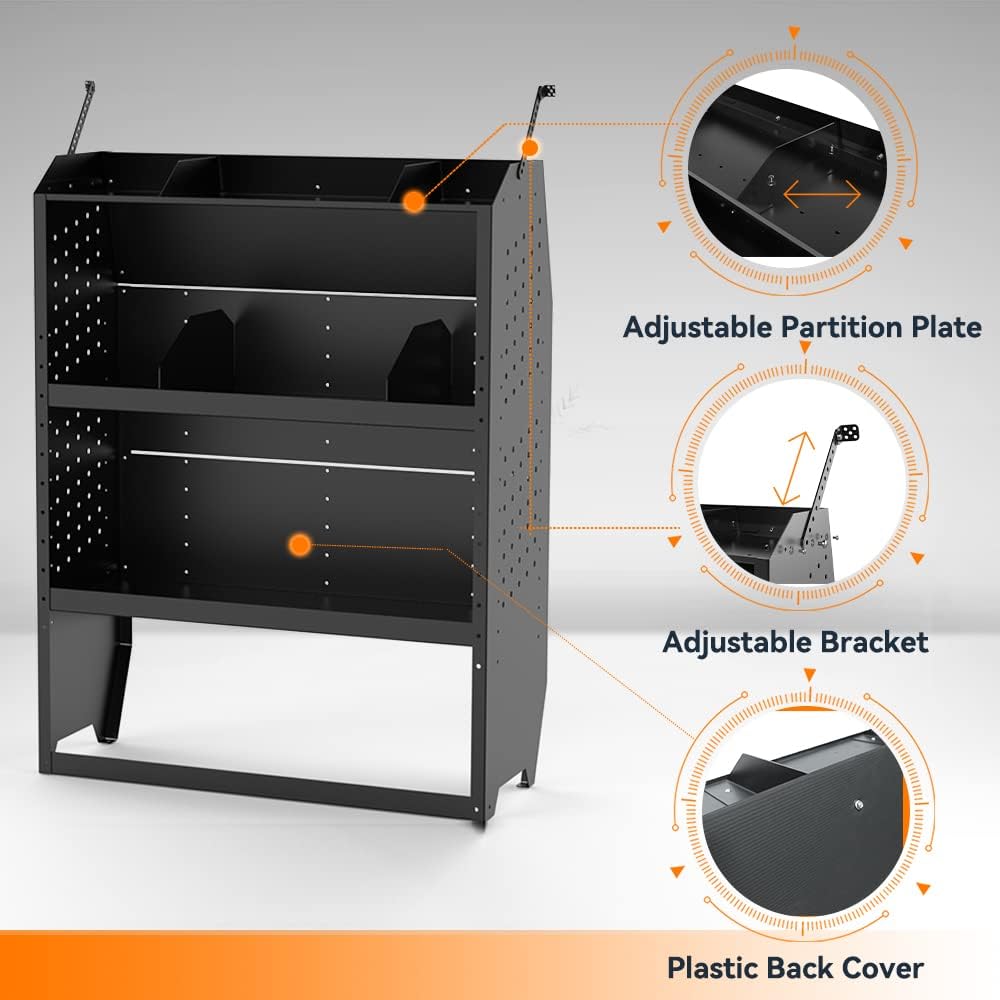 MELIPRON Cargo Van Shelving Storage System Fit Ford Transit, Promaster, Chevy Express/GMC Savana, NV, Sprinter and Metris Steel