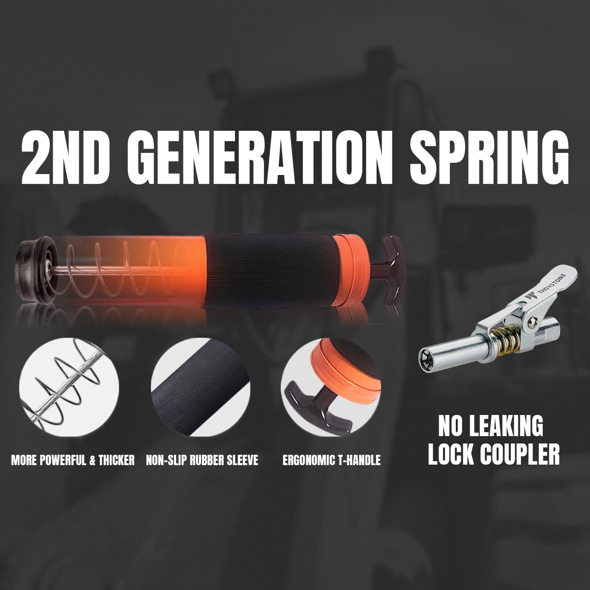 Thorstone Grease Gun Kit, 7000PSI Heavy Duty Pistol Grip Grease Guns Set| 14oz Load Capacity |18'' Spring Flex Hose|1 Lock Coupl