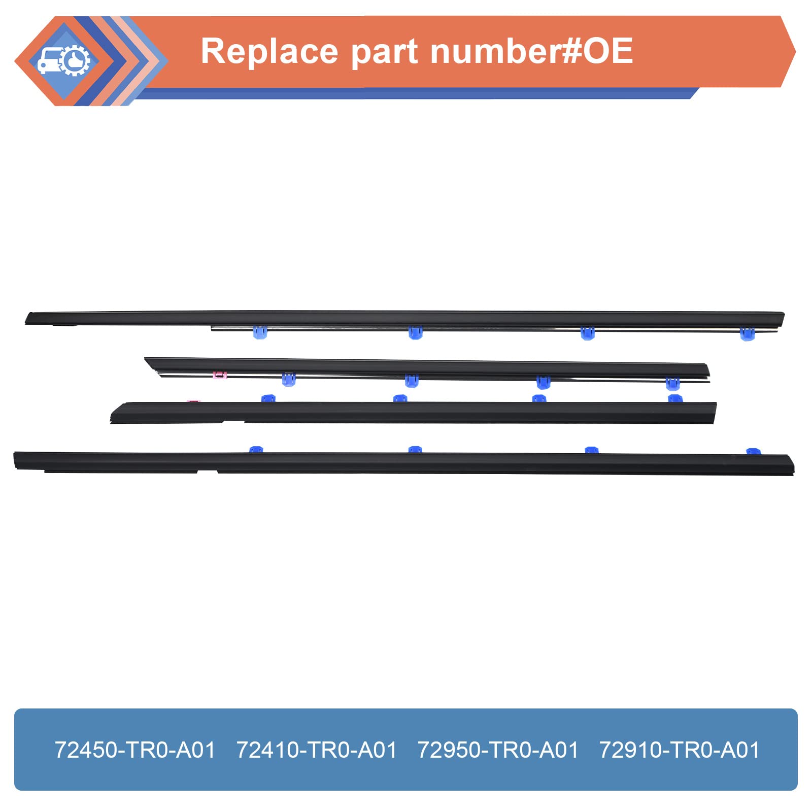ZONFANT Car Door Window Moulding Trim Seal Set, Black, PVC/PU, 2012-2015 Honda Civic, Model ZON-72450-TR0-A01,