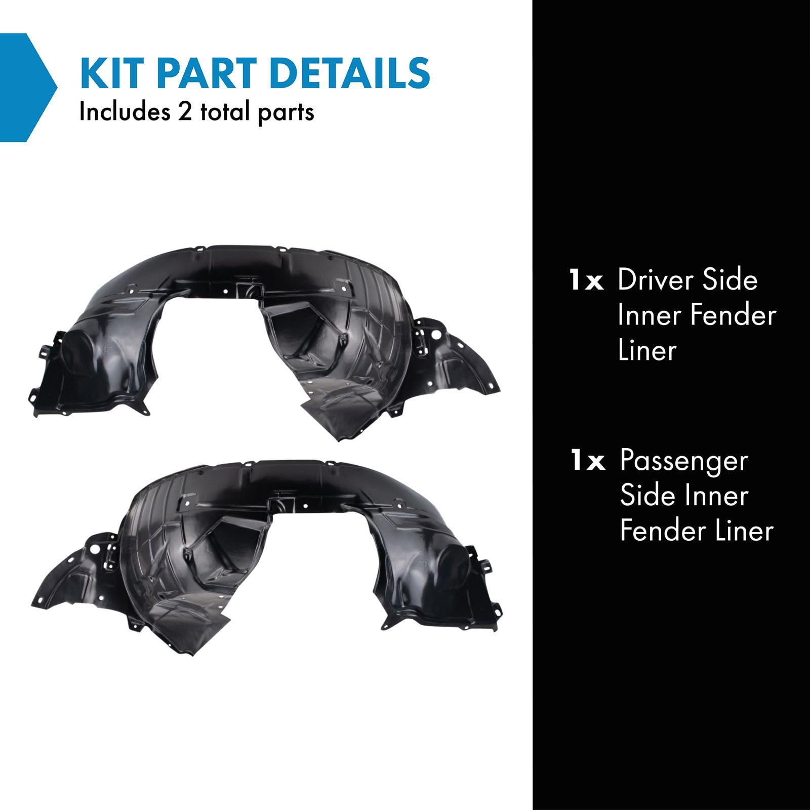 Trq Inner Fender Liner Set Compatible With 2009-2014 Nissan Cube Ni1248125 Ni1249125