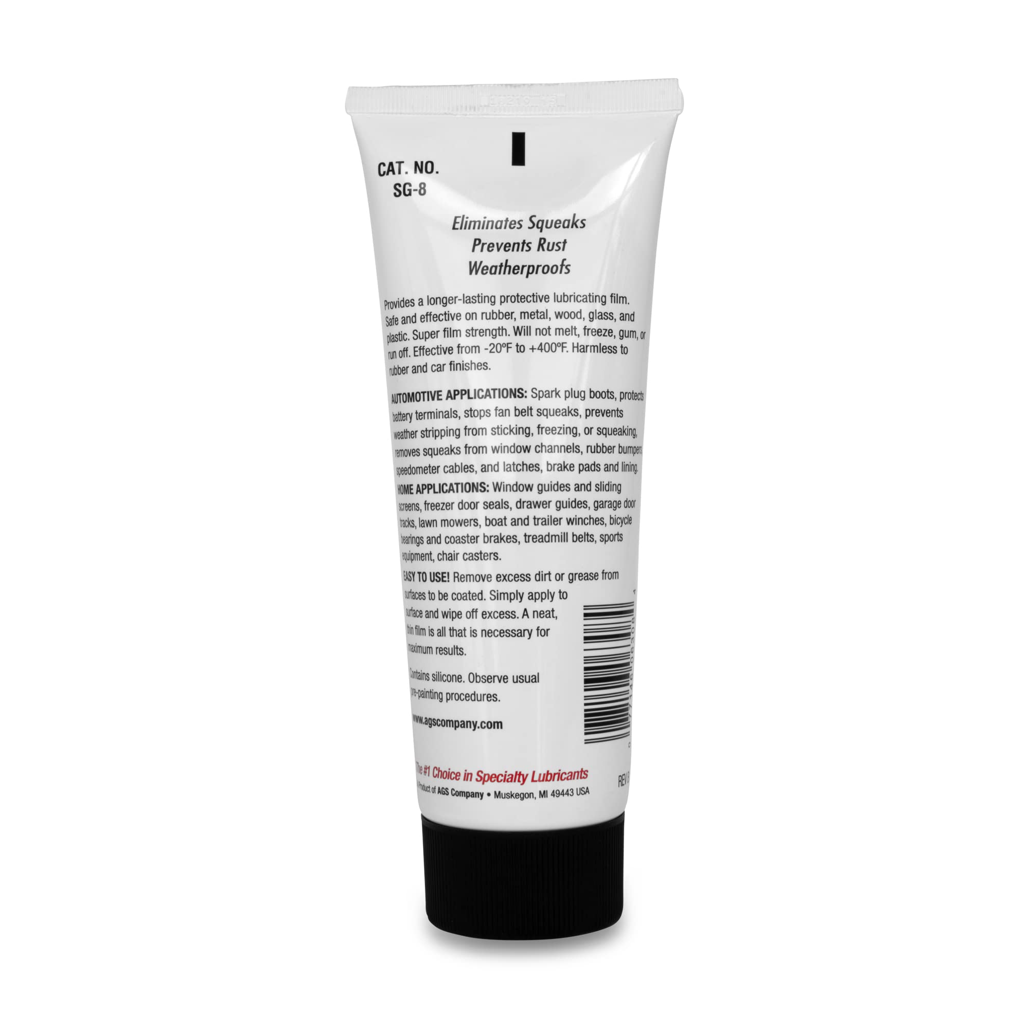 AGS Automotive Solutions SIL-Glyde Multi-Purpose Lubricant, All-Weather, 8 oz Tube, Silicone & Plastic, Ideal for Auto, Home, Farm, and Shop