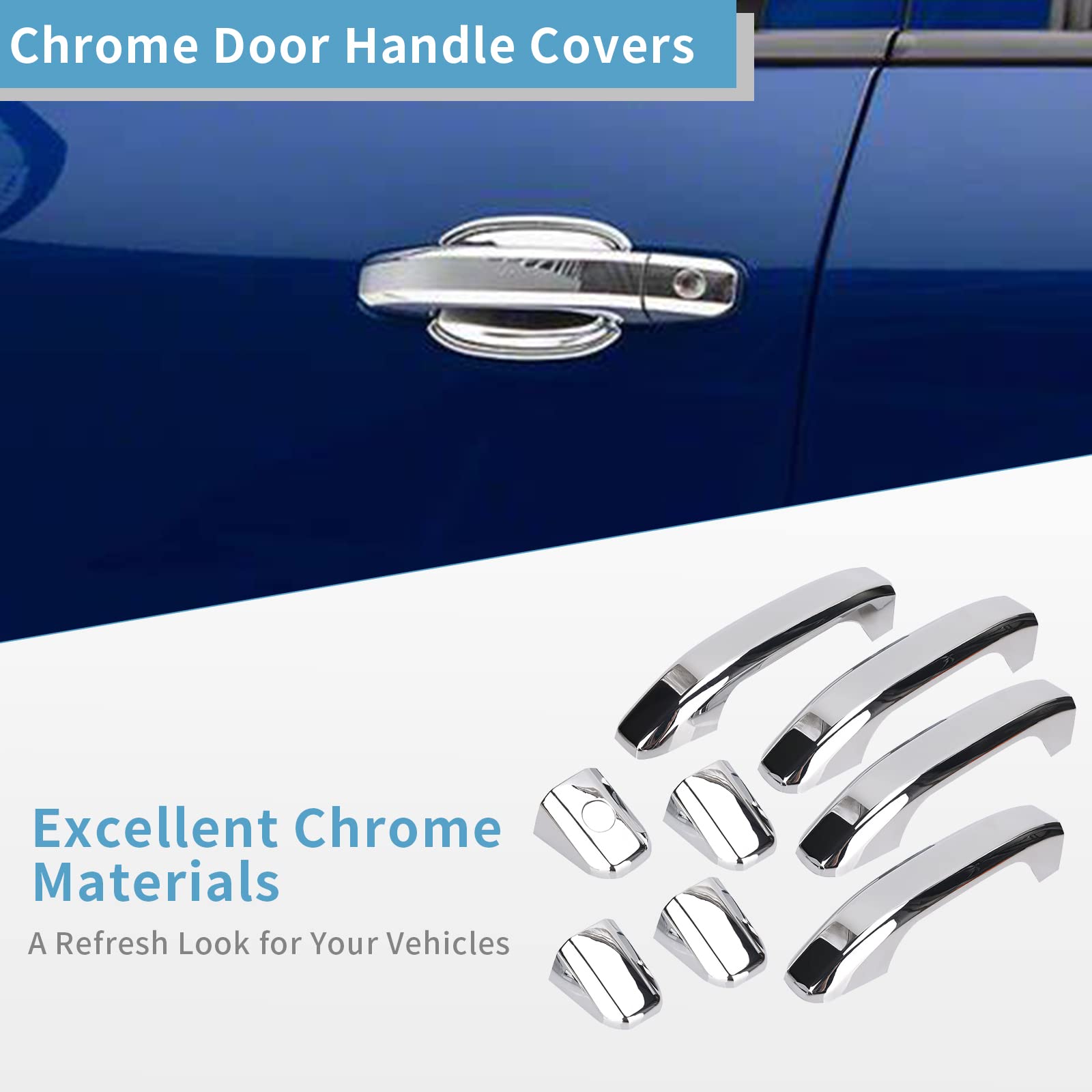 Chrome Door Handles+Top Half Mirror Covers+Tailgate Cover (with Camera Hole) Compatible with Chevrolet Silverado GMC Sierra 1500