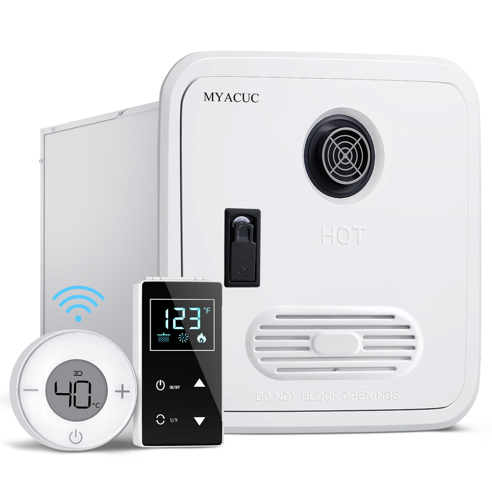 RV On Demand Water Heater Propane, MYACUC Wireless Remote Control CSA Certified Instant Tankless Hot Water Heater with 15 x 15 D