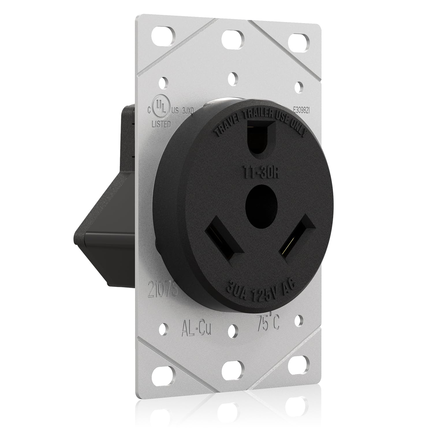 Elegrp 30 Amps Rv Receptacle, Flush Mounting Power Outlet, Nema Tt-30R 125V, Electrical Straight Blade Receptacle For Rv And Travel Trailers, Heavy Duty, Grounding, 2 Pole 3 Wire, Ul Listed, 1 Pack