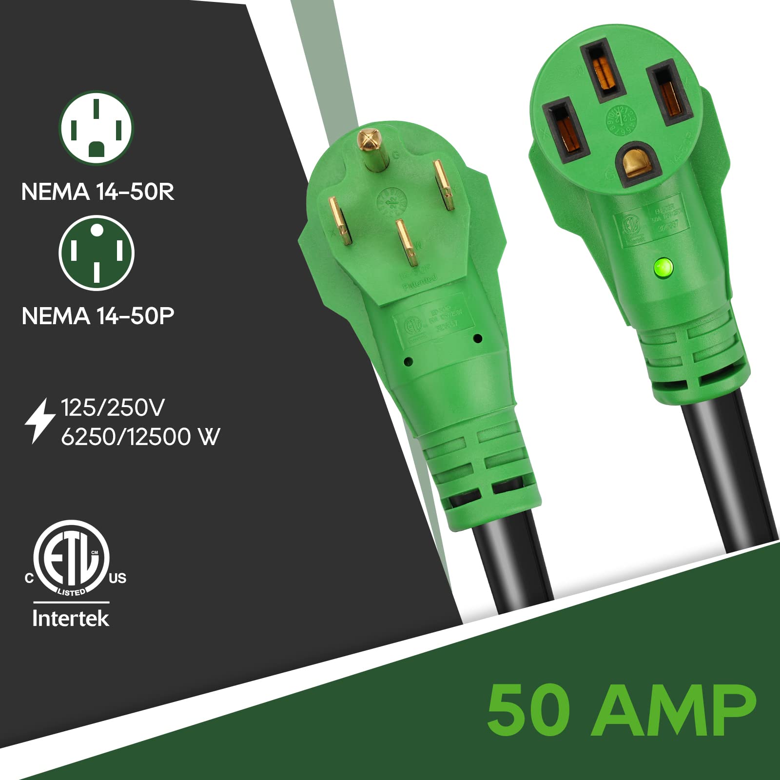 Rvguard 50 Amp 50 Foot Rv/Ev Extension Cord, Nema 14-50P/R Heavy Duty Extension Cord With Led Power Indicator And Cord Organizer