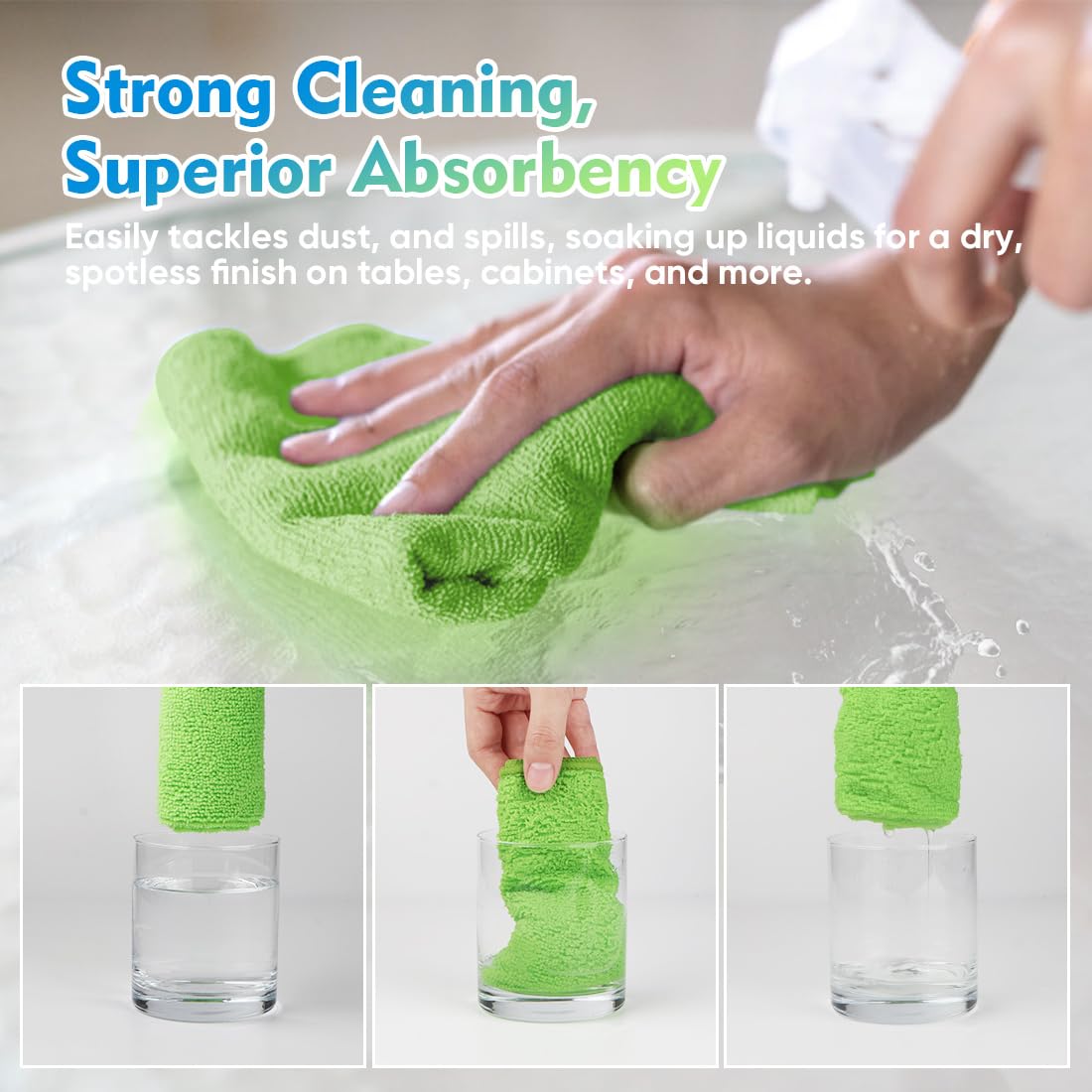 Homexcel Green Microfiber Cleaning Cloth 12 Pack, 12.5 X 12.5 Inch Microfiber Towels For Cars, Ultra Absorbent Car Washing Cloth