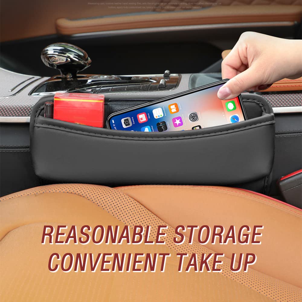 Large Capacity Car Seat Gap Filler With 2 Charge Hole - Microfiber Leather Seat Gap Organizer Storages Items & Keeps Car Quiet Tidy - Car Seat Storage Box For Phone,Key,Cigarette,Glasses (Black)