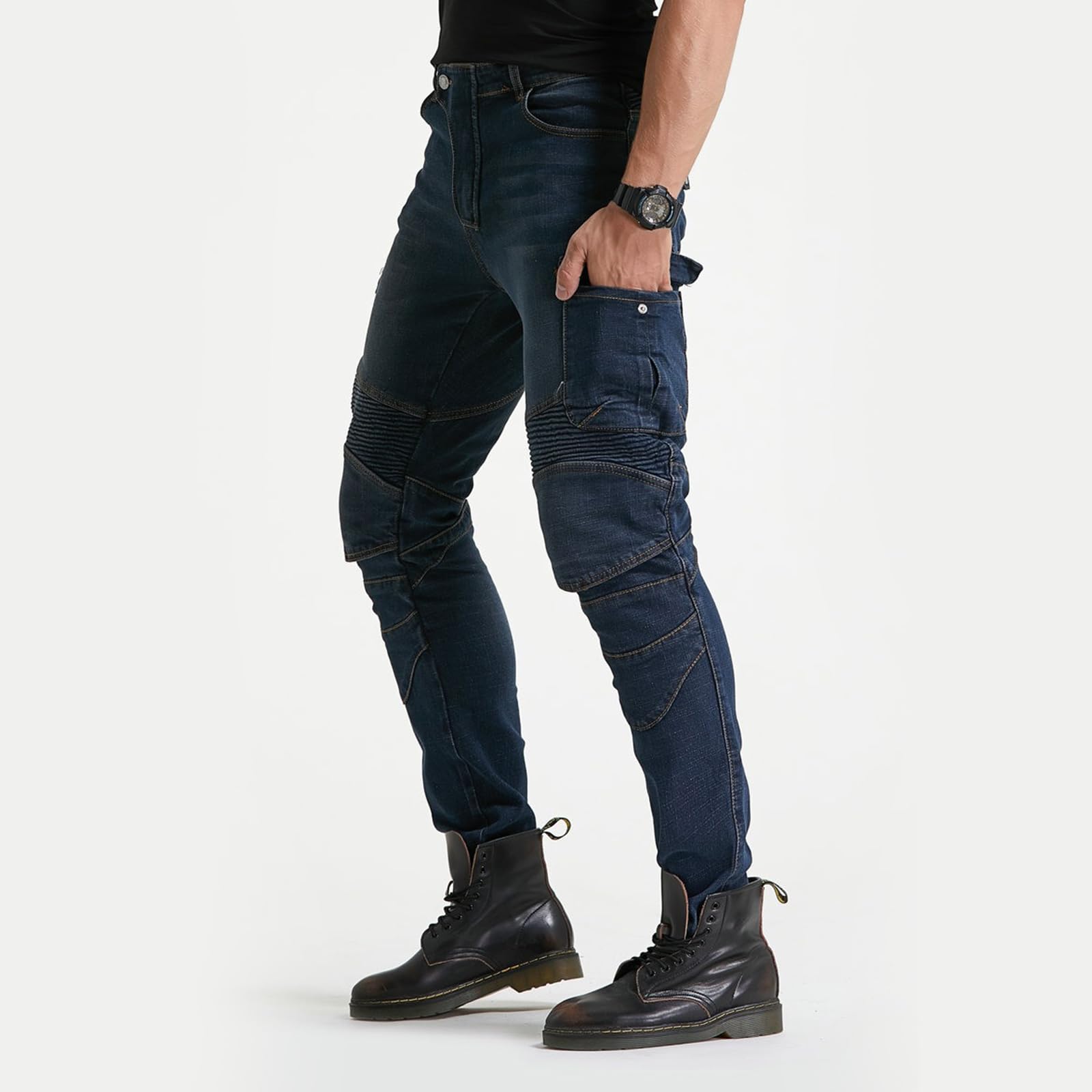LOMENG mens Motorcycle Pants Motorbike Riding Denim Jeans Biker Motocross CE Removable Armored, Blue, 28 Regular