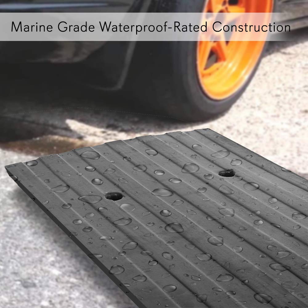 Pyle Car Driveway Adjustable Curb Ramps - 3 Pack Heavy Duty Rubber Threshold Ramp Kit Set -For Loading Dock, Garage, Sidewalk, T