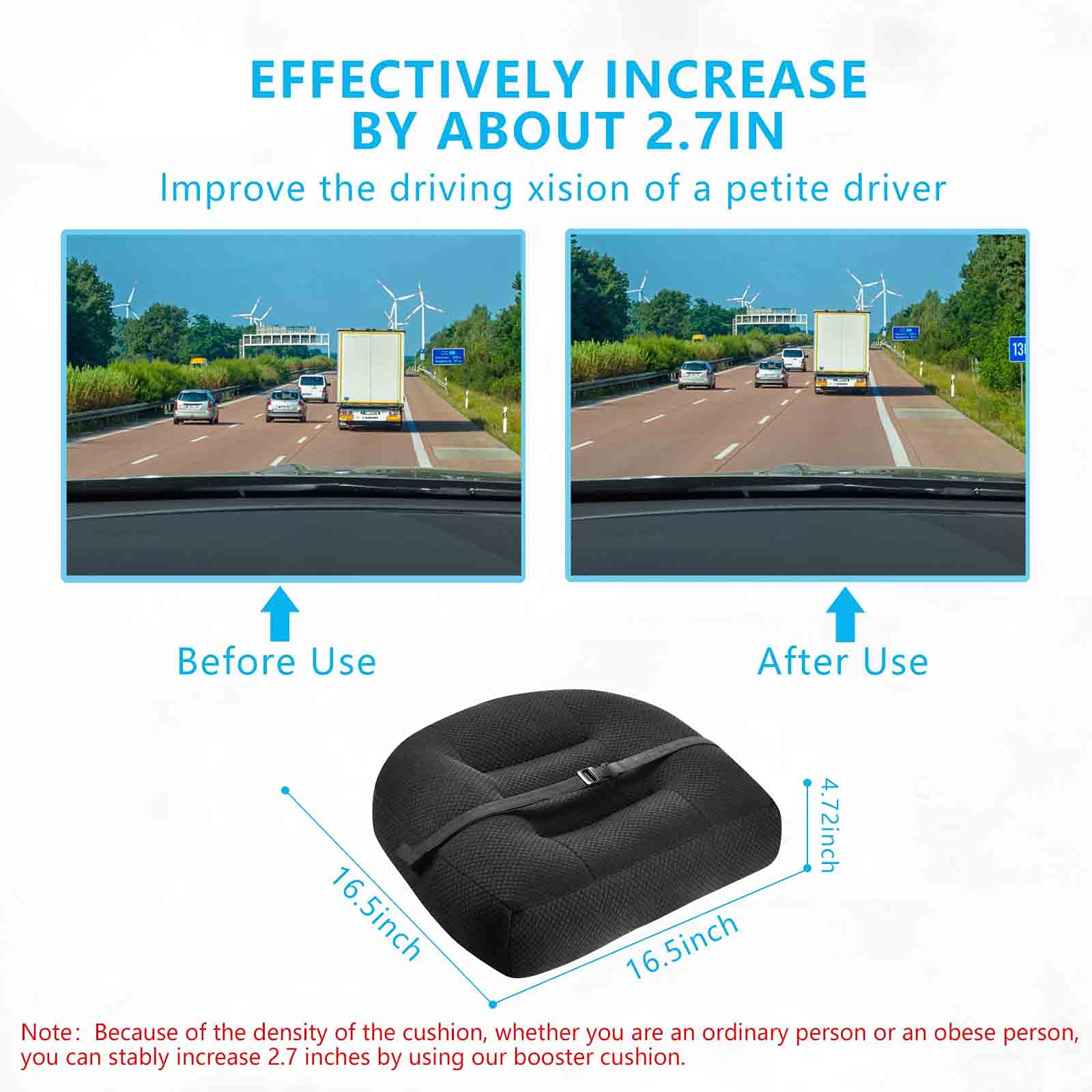 ZAVM Car Booster Seat Cushion, 17"x17"x4", Black Polyester, Comfortable for Short Drivers and Office Chairs