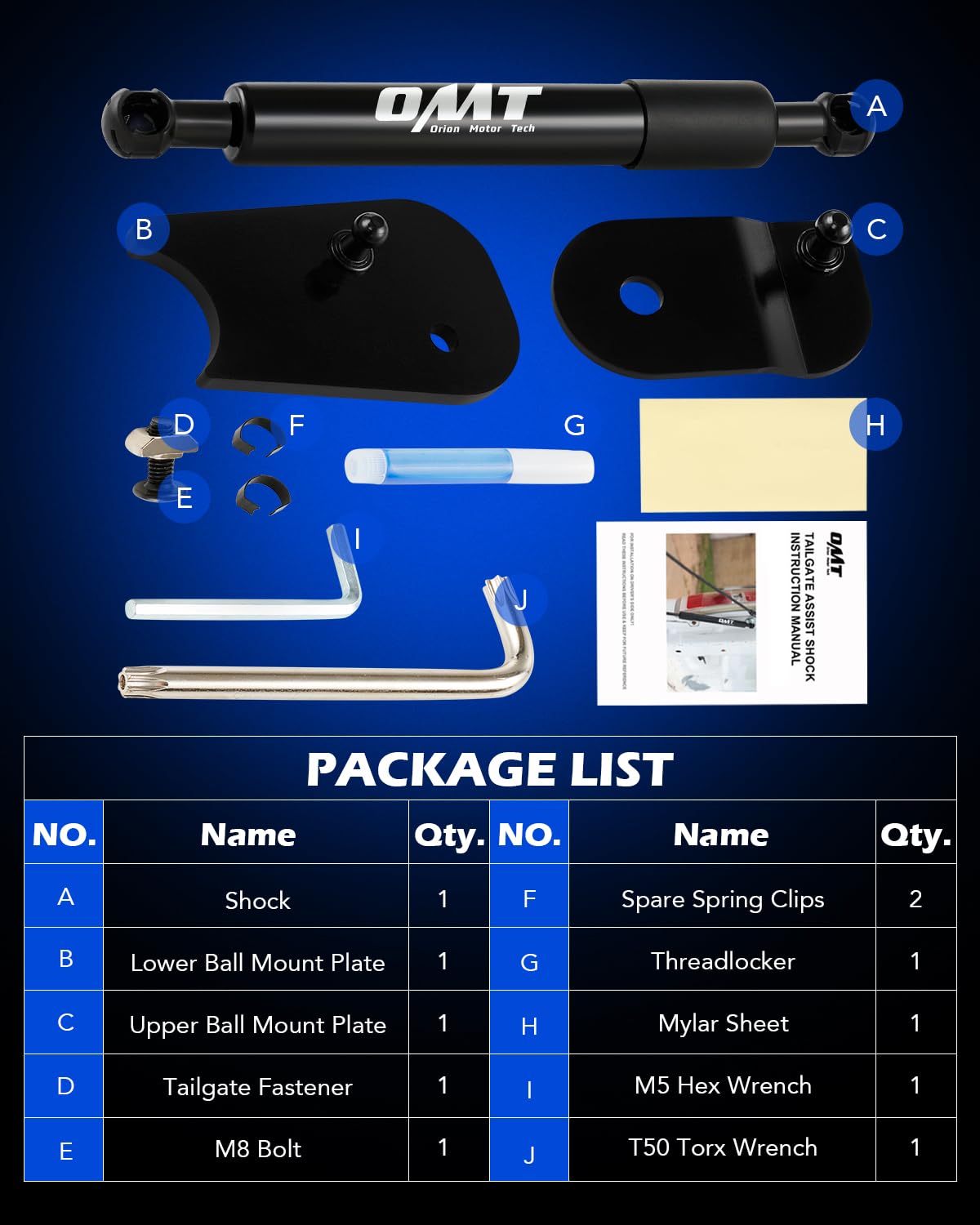 Orion Motor Tech Truck Tailgate Assist, Pickup Tailgate Lift Assist Kit Compatible with 2022 to 2023 Ford Maverick, Heavy Duty S