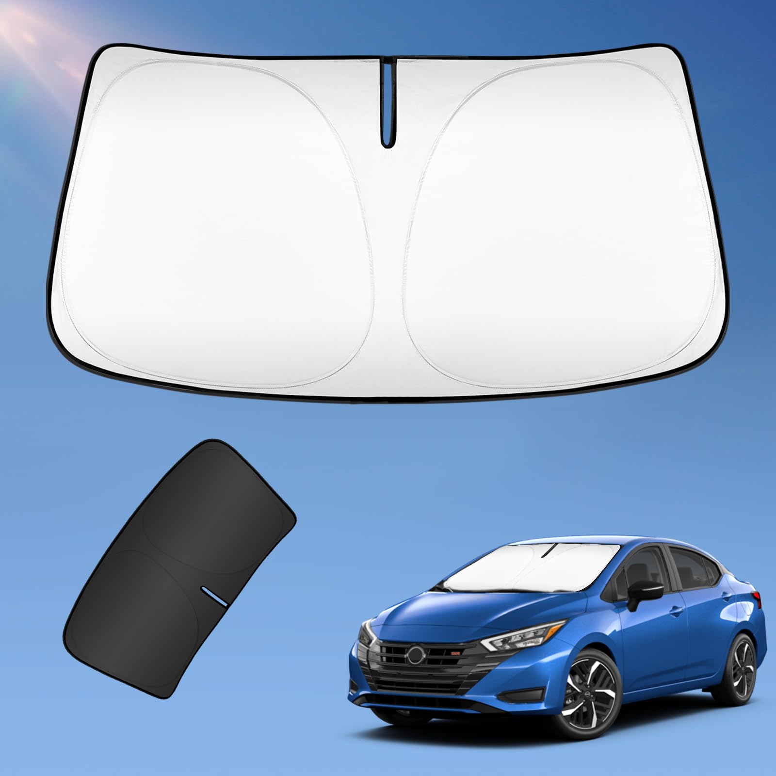 Sun Shade Sunshade For Nissan Versa 2021-2024 2025 Windshield Cover, 2-Layers Sun Shield 240T Silver Coating Sun Visor Foldable