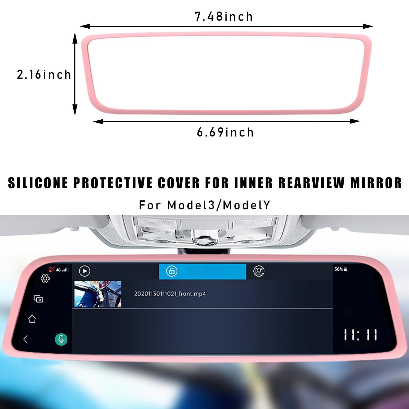 Suvnie Car Rear View Mirror Protector Frame, Silicone Auto Rearview Mirror Edge Protective Cover Compatible with Model 3 Y, Car