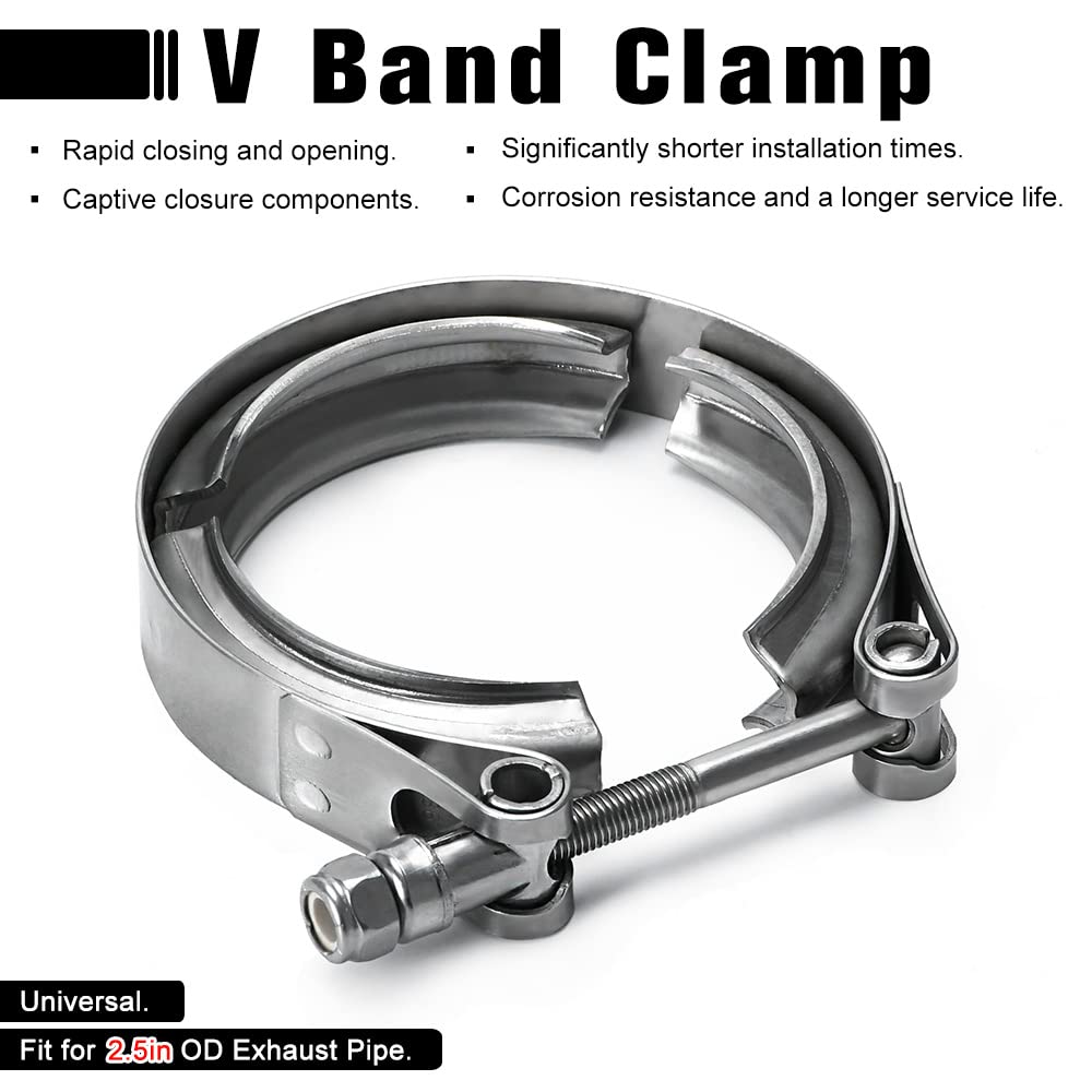 Ptnhz Universal Stainless Steel 2.5'' V Band Clamp For Turbo, Downpipes, Exhaust Systems(2.0''/2.5''/2.75''/3.0''/3.25''/3.5''/4