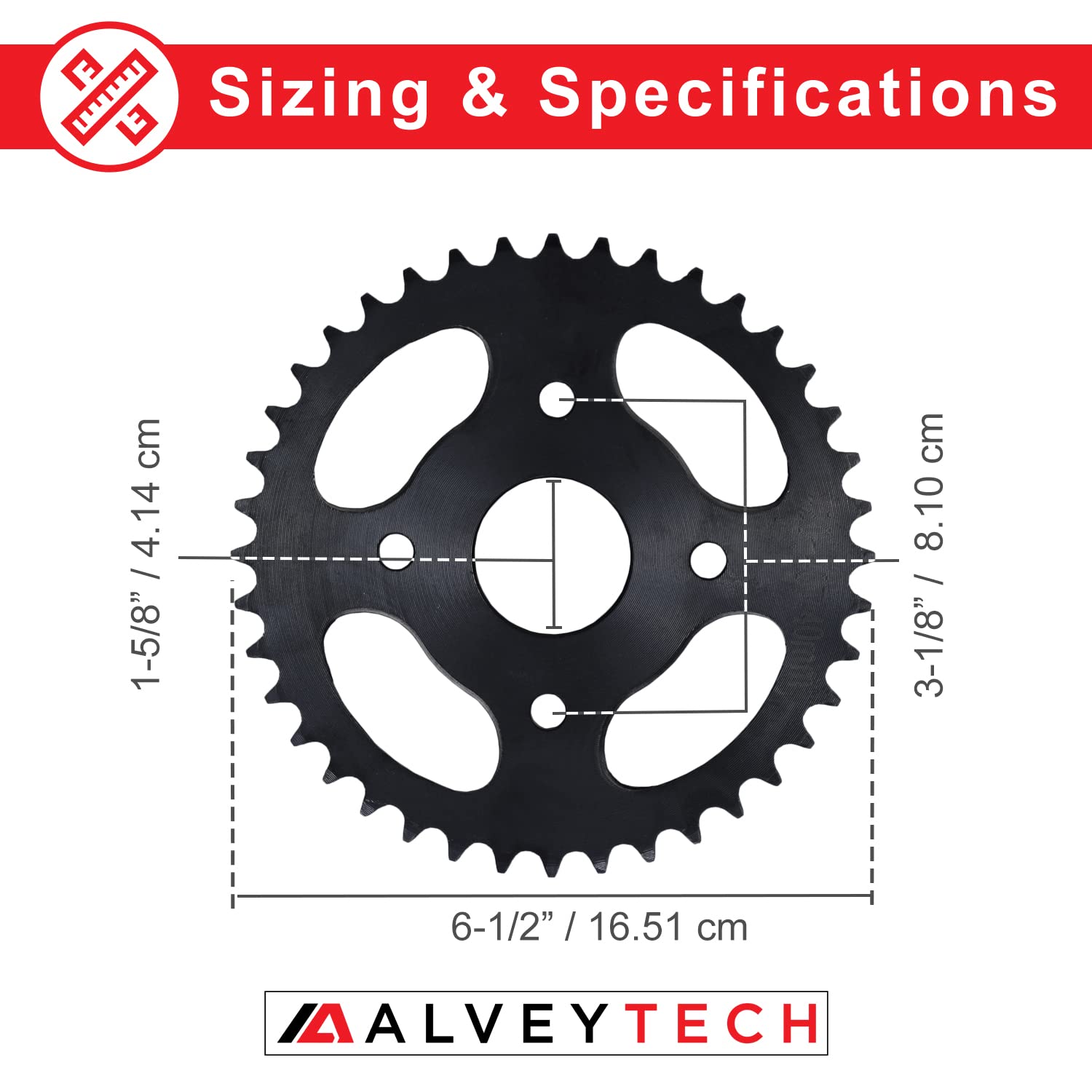 Alveytech #40/41/420 Chain 40 Tooth Rear Sprocket - Compatible Replacement Fits 79Cc Gas Mini Bike, 3-Wheel Trike, Go-Kart, Atv,