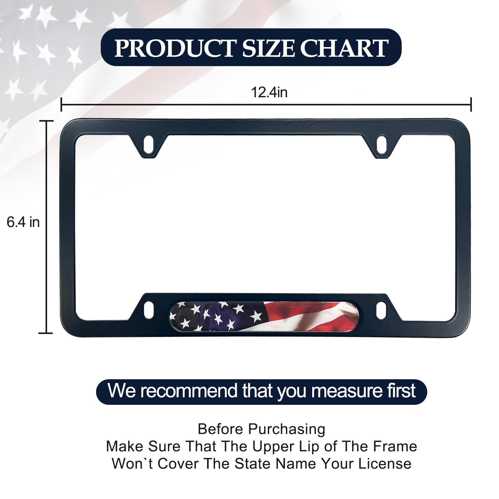 American Flag License Plate Frames - 2 Pack Patriotic Aluminum Metal Flying US Flag Car Tag Plate Frame Holder Covers with 4 Flu