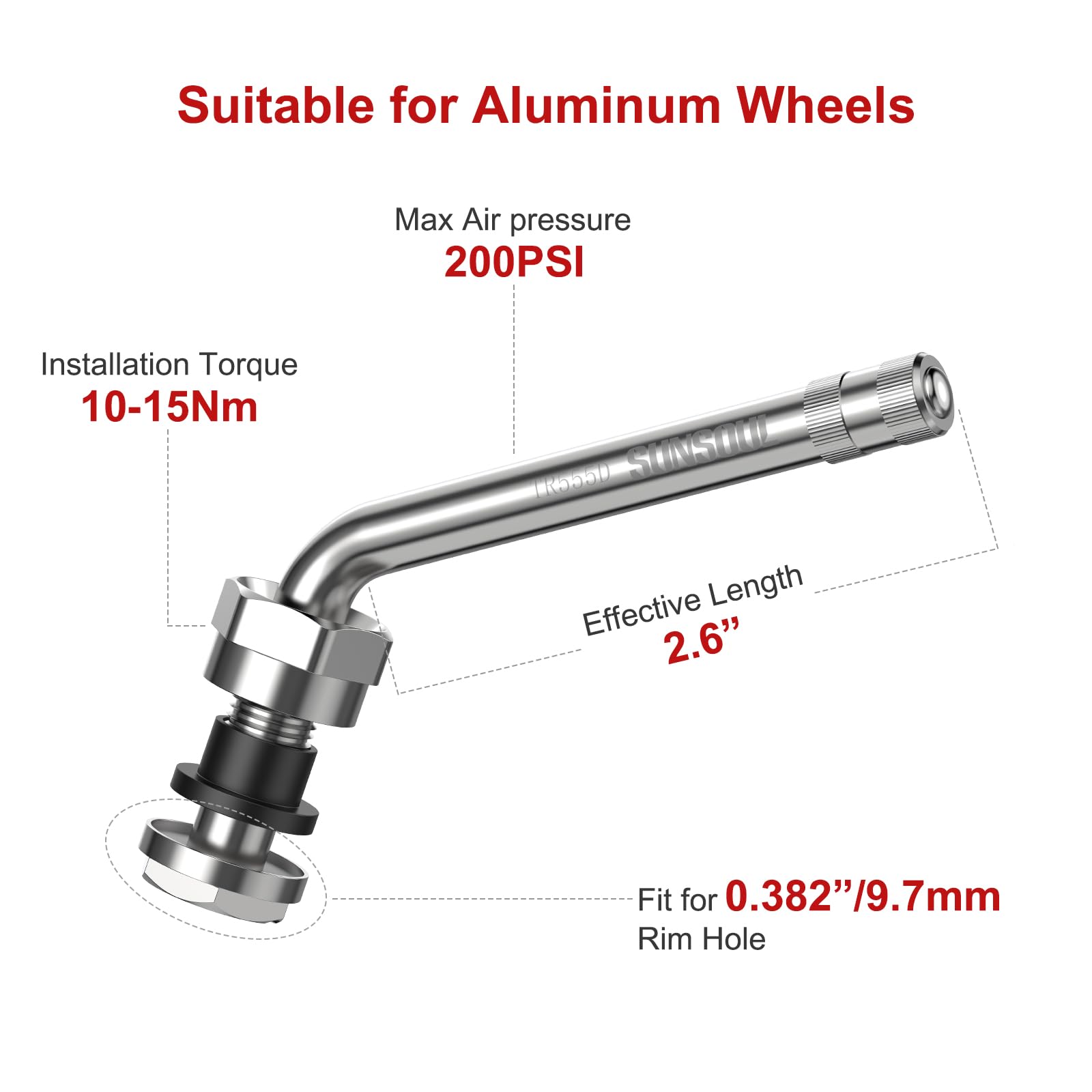 Sunsoul Tr555D 10Pcs 60 Degree Bend Truck Tire Valve Stems, Compatible With 22.5In 24.5In Aluminum Wheels With 9.7Mm Valve Holes