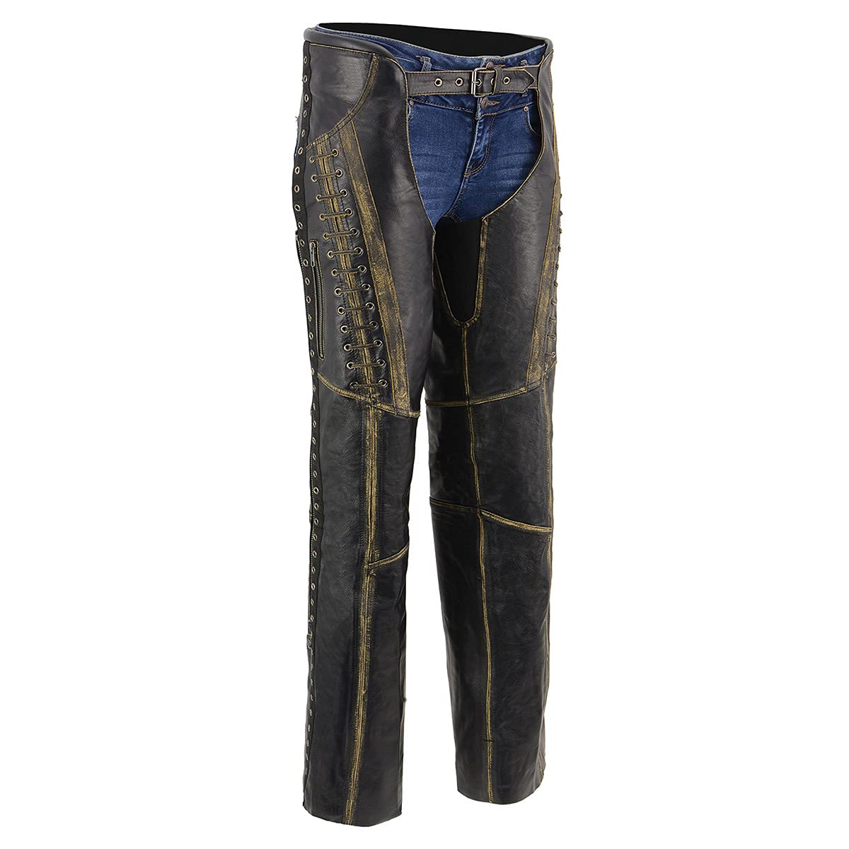 Milwaukee Leather Chaps for Women Black Premium Skin Rubbed Seams- Accented Lace Detailing Motorcycle Chap- MLL6527 - Small