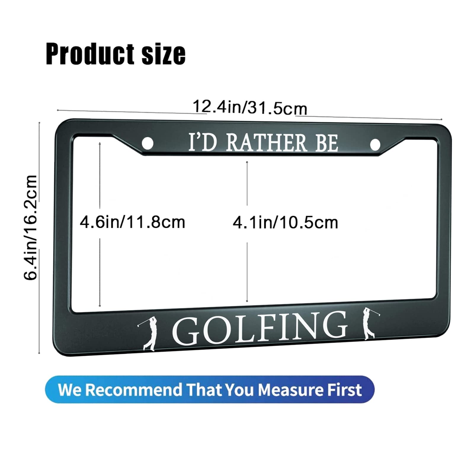 Hosnye I'D Rather Be Golfing License Plate Frame Black 2 Pcs Playing Golf Lovers Metal Cute Licenses Plates Frames Licenses Plat
