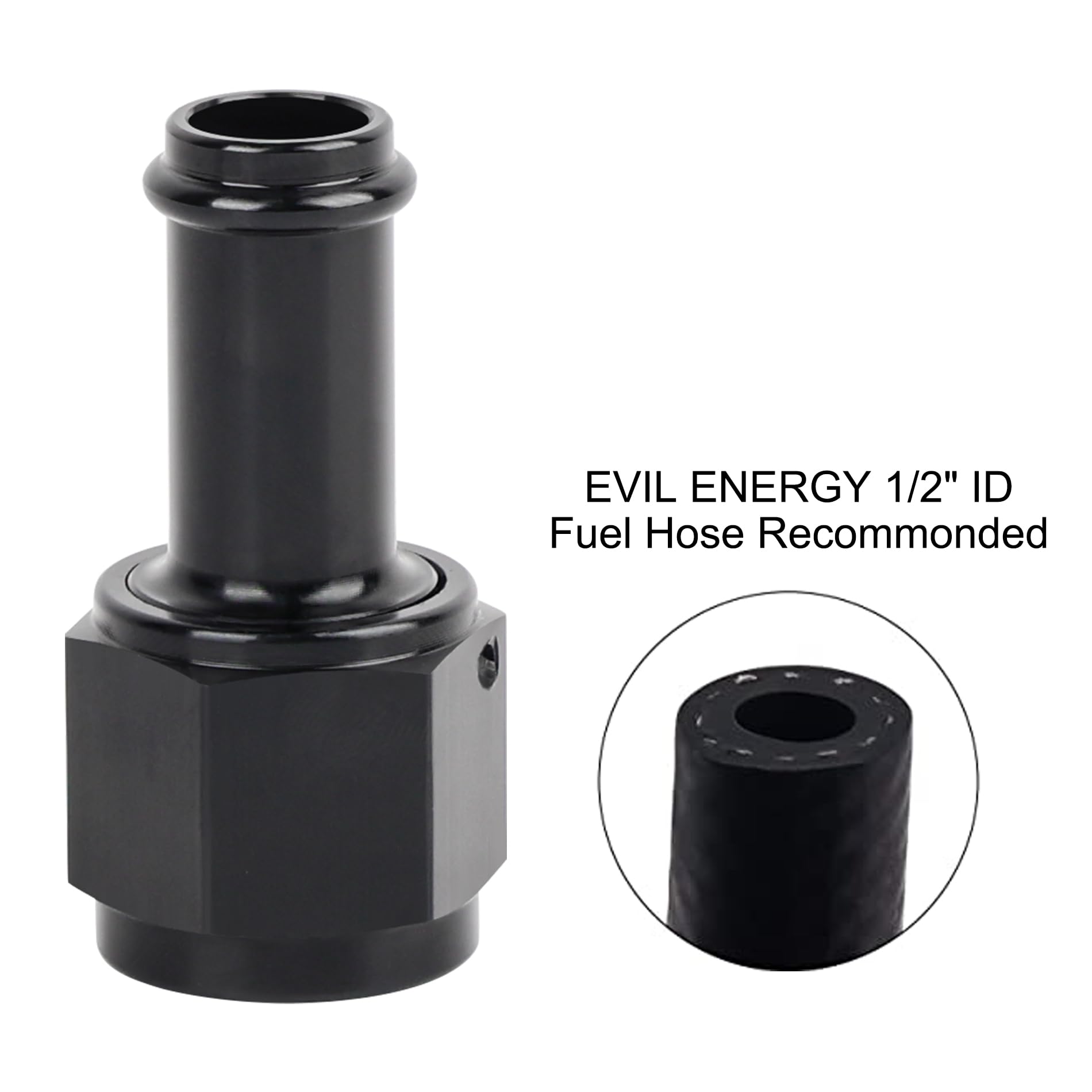 EVIL ENERGY 8AN Female to 1/2" Barb Hose Fitting, Aluminum, Straight Swivel, Model EV01757S4BK-2, 2PCS