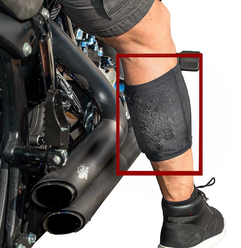 Burn Jacket Motorcycle Exhaust Pipe Sleeve - Dual Layer Protection, 12.5-16.5" Calf Guard, Black Fabric, Model BURN1