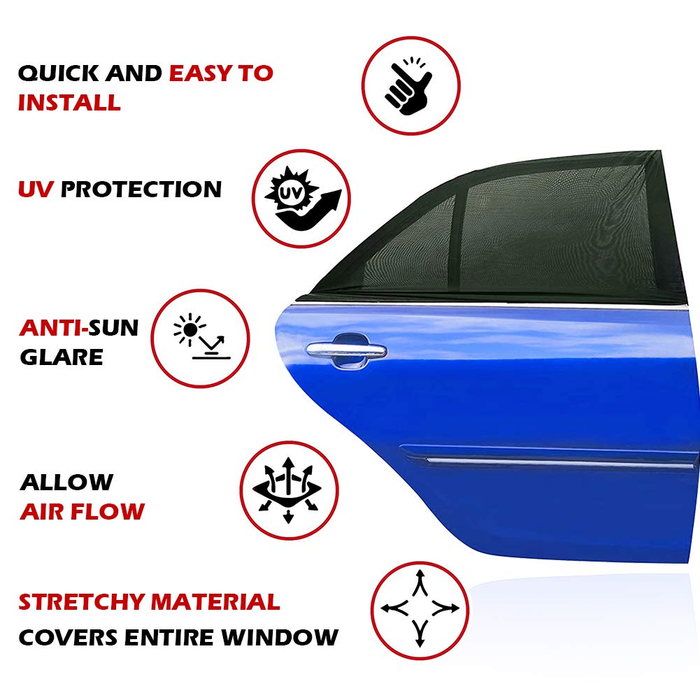 AUGOLA Car Window Shades, 2 Pack Large Breathable Mesh Sun Screens for UV Protection - Ideal for SUVs, Trucks, Vans, and Camping