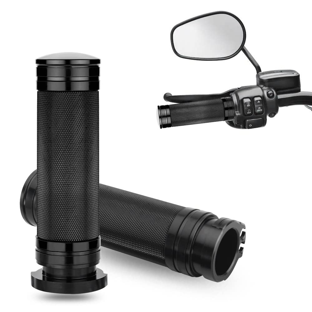 KICRY 1'' Motorcycle Hand Grips Black Chrome Handlebar Grips Compatible with Harley Touring Honda Yamaha Suzuki Kawasaki (Black-