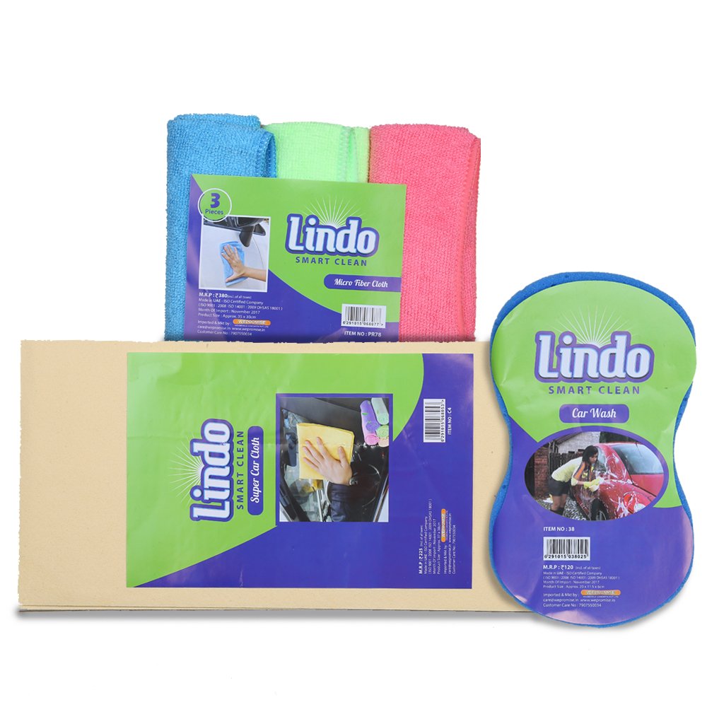 Lindo Microfiber & Super Cloth for Car Cleaning, Detailing & Polishing (Car Wash Combo Pack of 3)