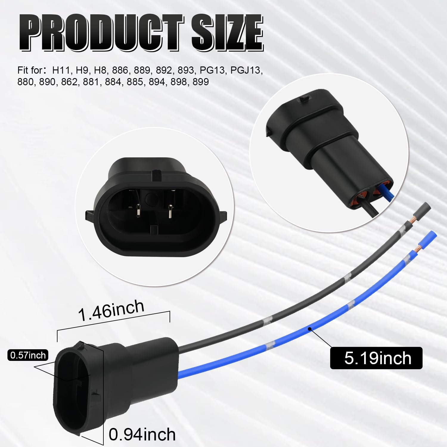 Ibrightstar H11 H9 H8 880 881 Male Nylon Adapter Wiring Harness Sockets Wire For Headlights Or Fog Lights