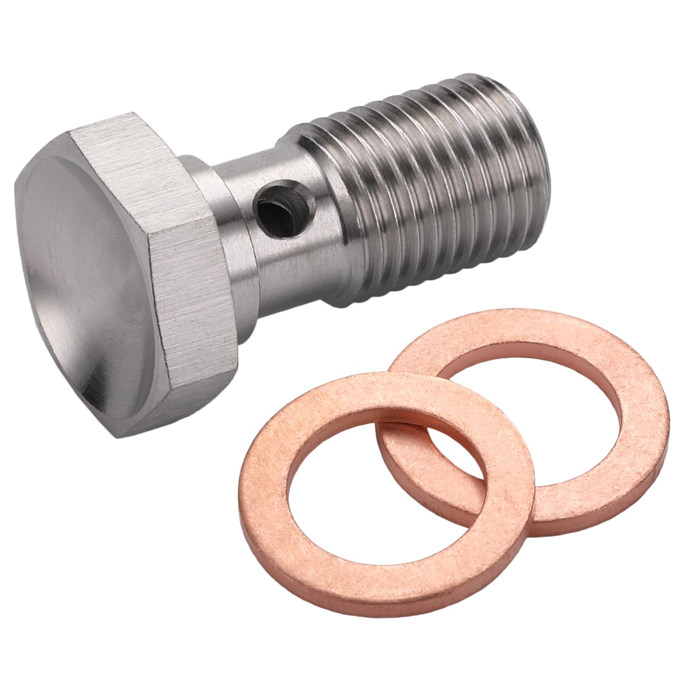 Podavelle 3An 3/8 X 24 Unf Stainless Steel Single Banjo Bolt Brake Fitting Adapter 20Mm Long With Copper Washers