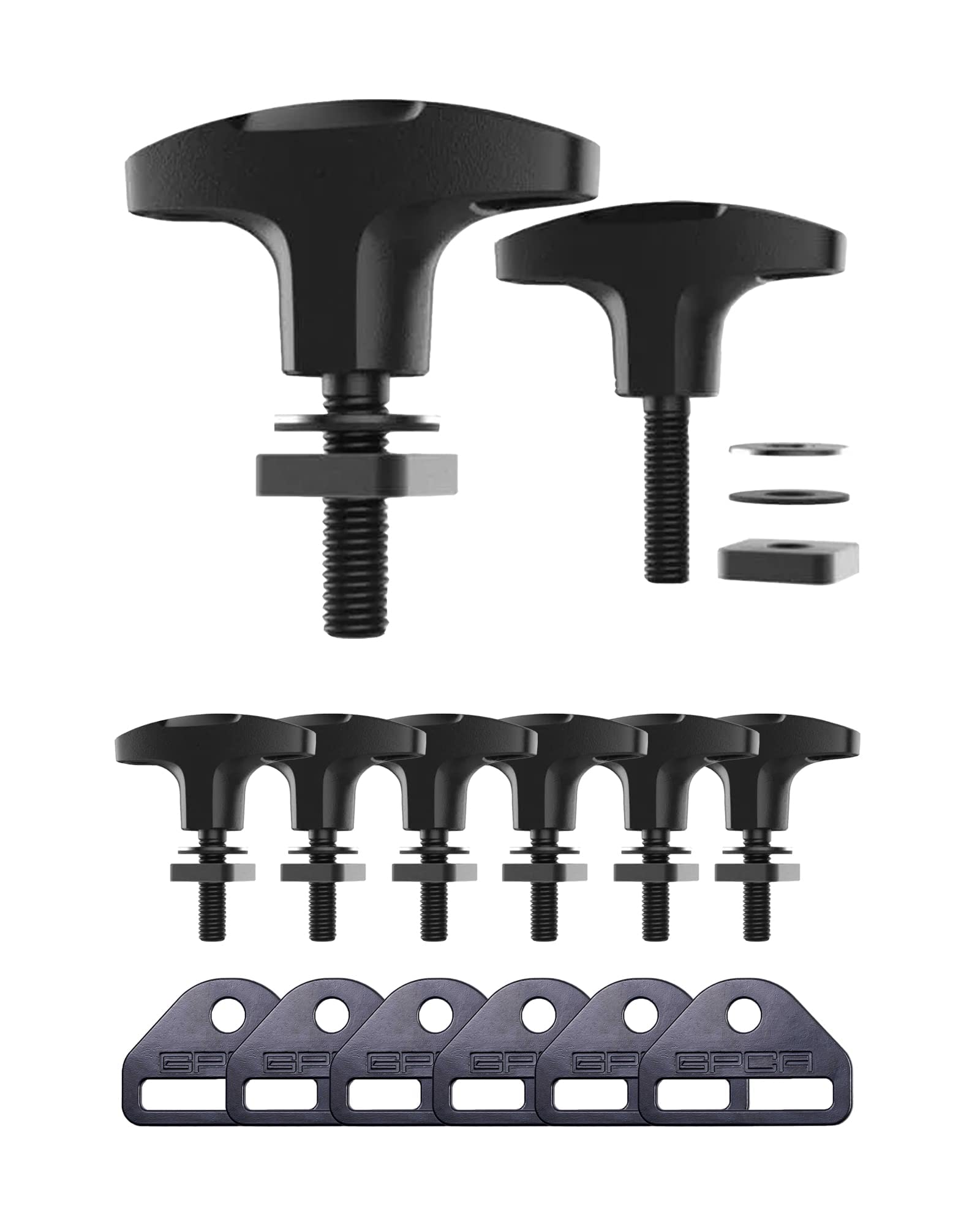 GPCA Quick-Release Tie Down Anchor & D-Plate Set for Jeep Wrangler, Truck Tie Downs, 6 Pack, Fits JL, JK, 4xe, Hard Tops, T Handle