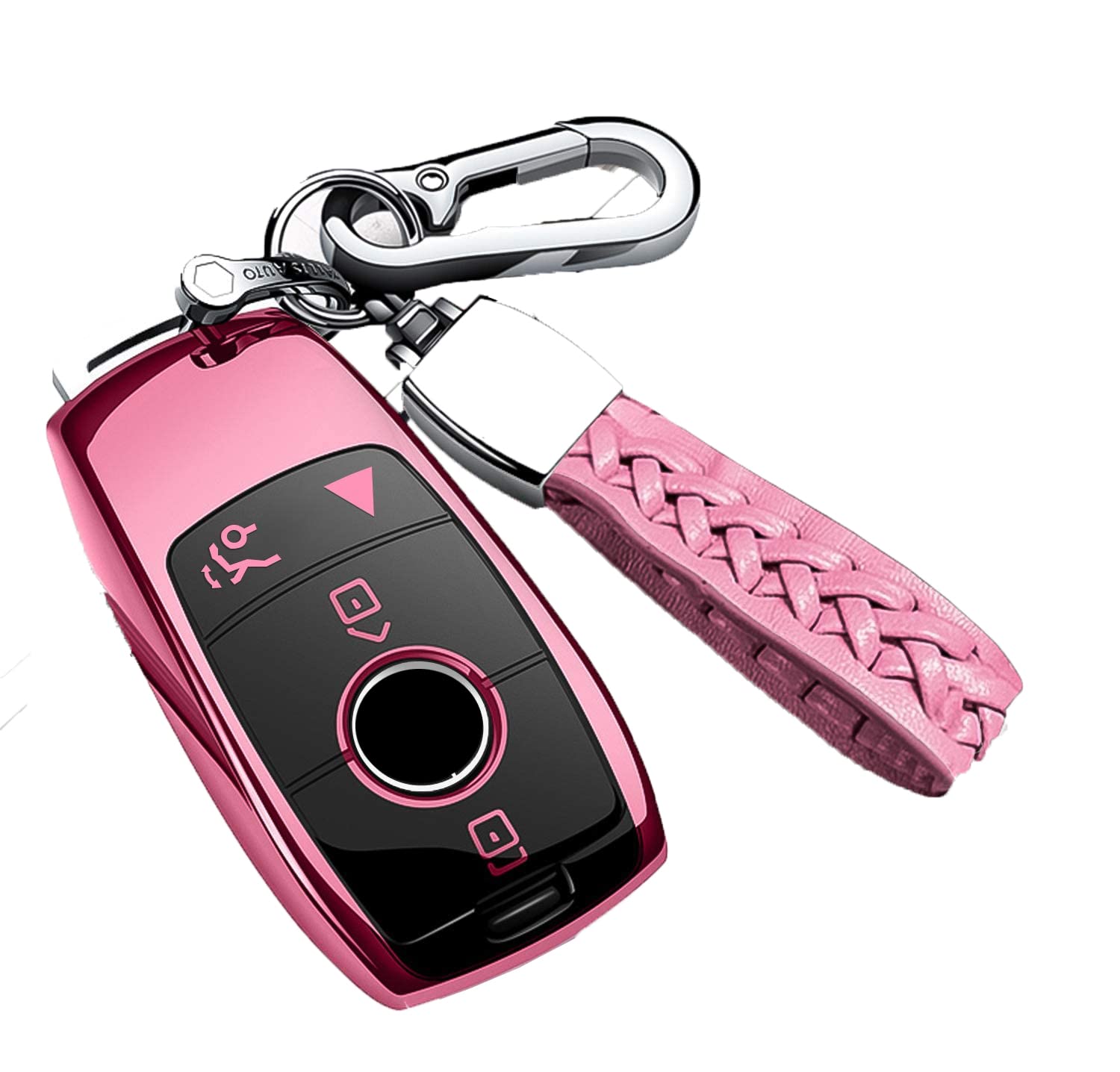 Compatible With Mercedes Benz Key Fob Cover With Keychain,Soft Tpu 360 Degree Protection Key Shell Case For 2019-2021 A-Class C-Class G-Class 2017-2020 E-Class S-Class (Pink)