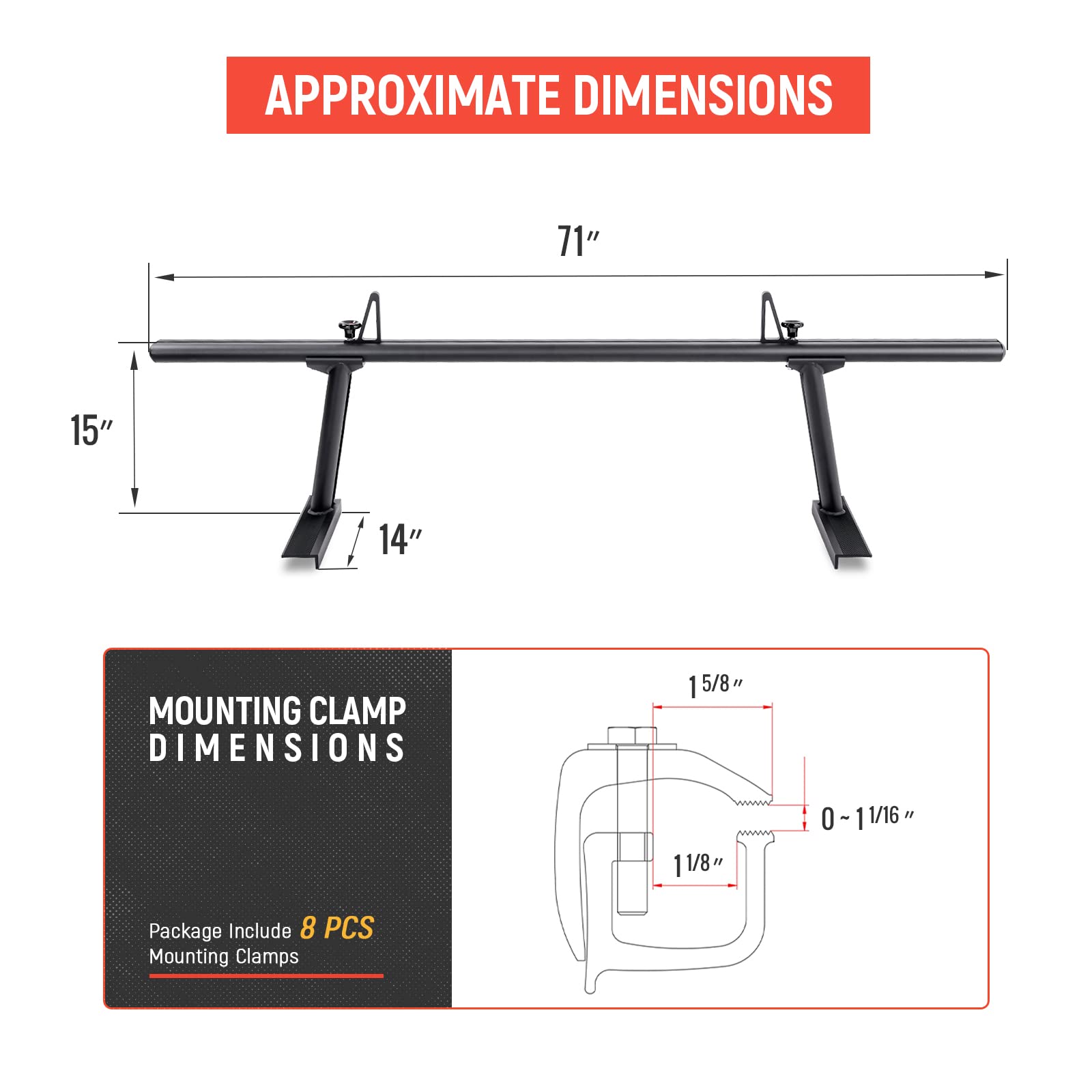 AA-Racks Low-Profile Aluminum Pick-Up Truck Ladder Rack APX2502-BLK 71" Black