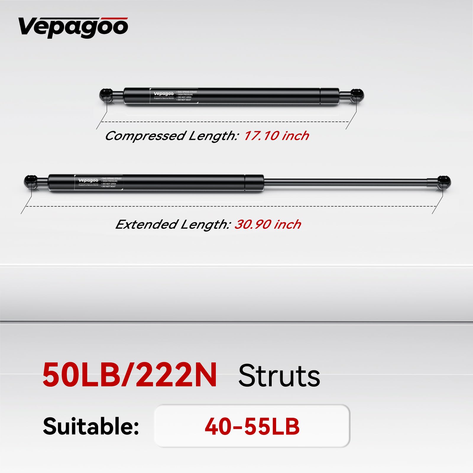 Vepagoo C16-17397 30.9In 50Lb/222N Heavy Duty Lift Support Gas Shock Strut Spring For Truck Bed Tonneau Cover Camper Shell Toppe
