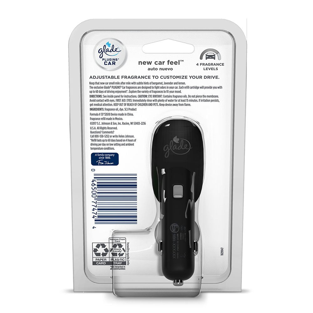 Glade PlugIns Car Air Freshener Starter Kit - New Car Feel, 0.11 Fl Oz, Black, Model 690764