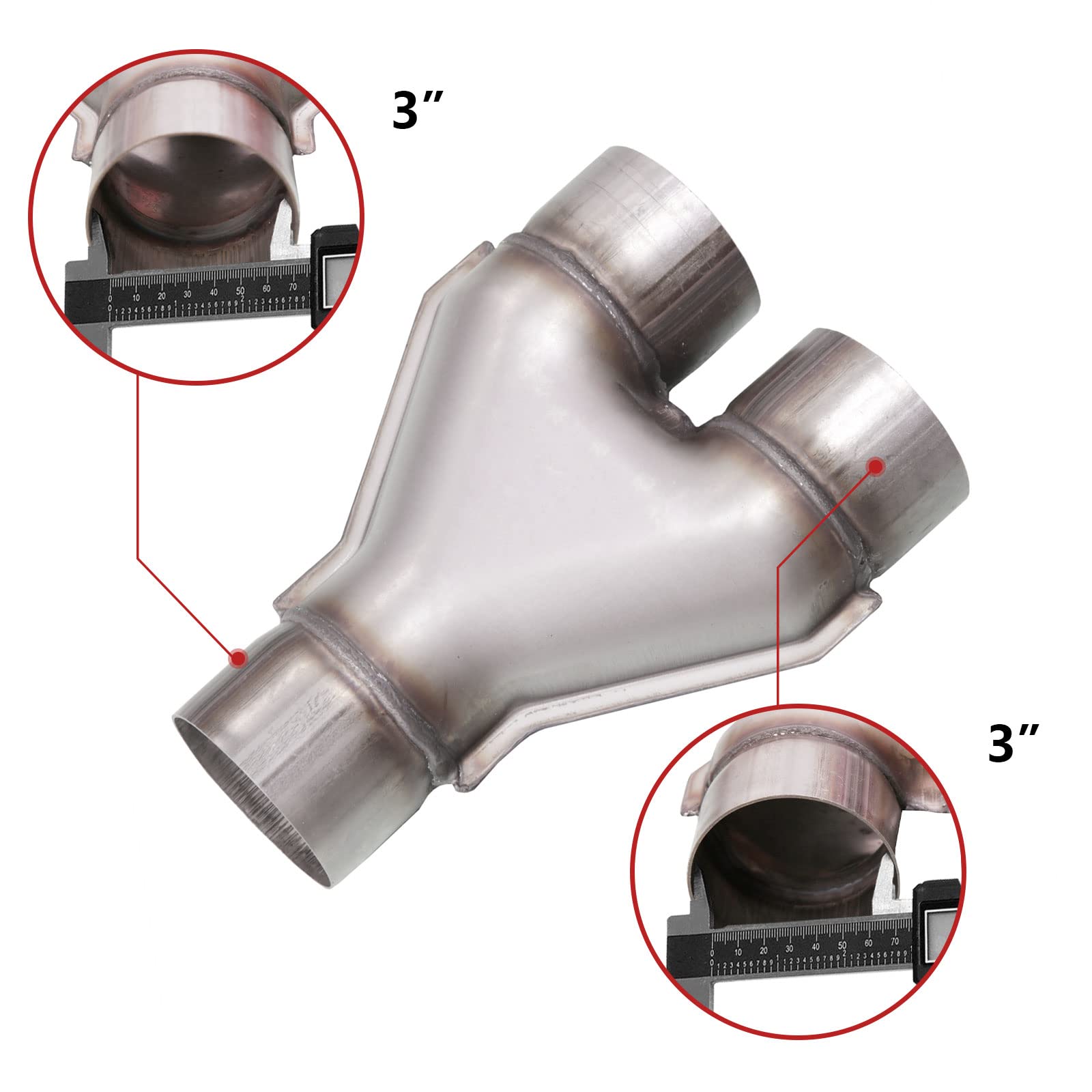 TECTRUC Universal 3 Inch Dual Exhaust Y Pipe,3'' Inch ID Single to 3'' Dual Exhaust Adapter Connector,Stainless Steel 409 Diesel