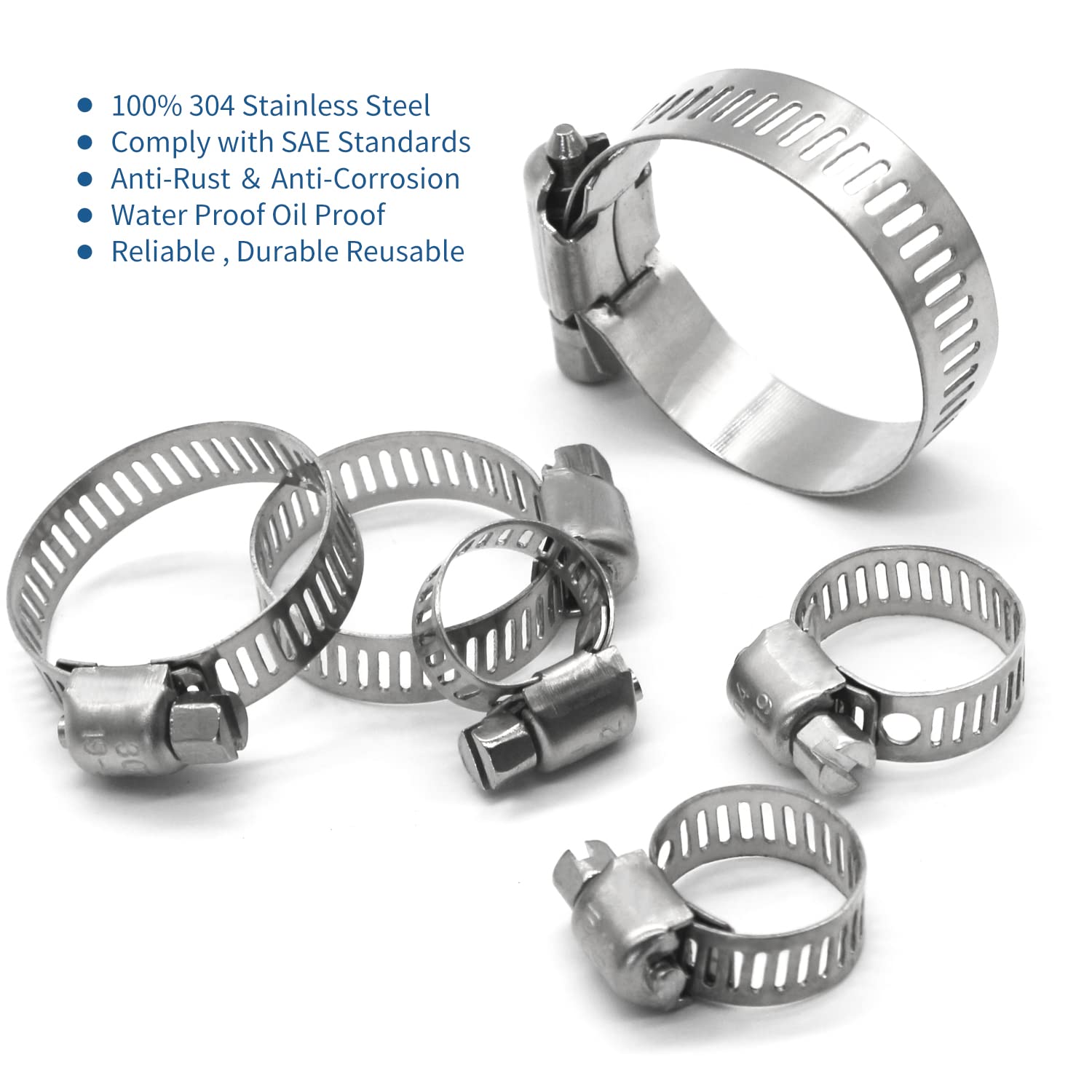 25 Pack Stainless Steel Hose Clamps, 3/4 Inch To 1-1/8 Inch Worm Gear Metal Hose Clamps For Pipe, Dryer Repair, Tubing And Fuel