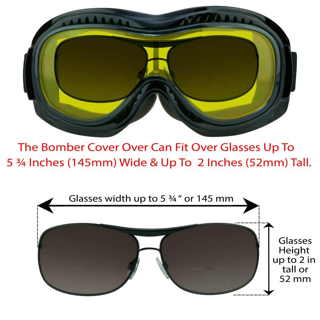 Bikershades Fit Over Goggles For Eye-Glasses Smoke Yellow Motorcycle Riding Cycling Skiing Sky Diving Outdoor Work