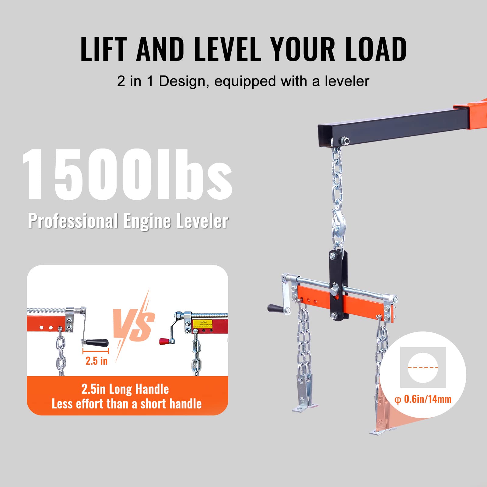 Vevor Engine Hoist With Lever, 2 Ton Folding Cherry Picker Shop Crane Hoist Lift, Heavy Duty Hydraulic Engine Crane With 6 Casters, Engine Hoist Lever For Engine Lifting Loading (4400 Lbs)