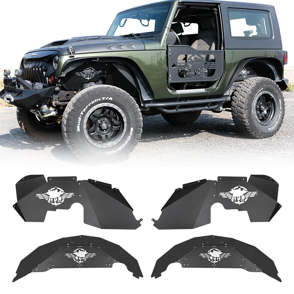 JROAD Soldier Front&Rear Inner Fender Liners Aluminum compatible with Jeep Wrangler 07-18 JK JKU Sports Sahara Rubicon 2/4-Door