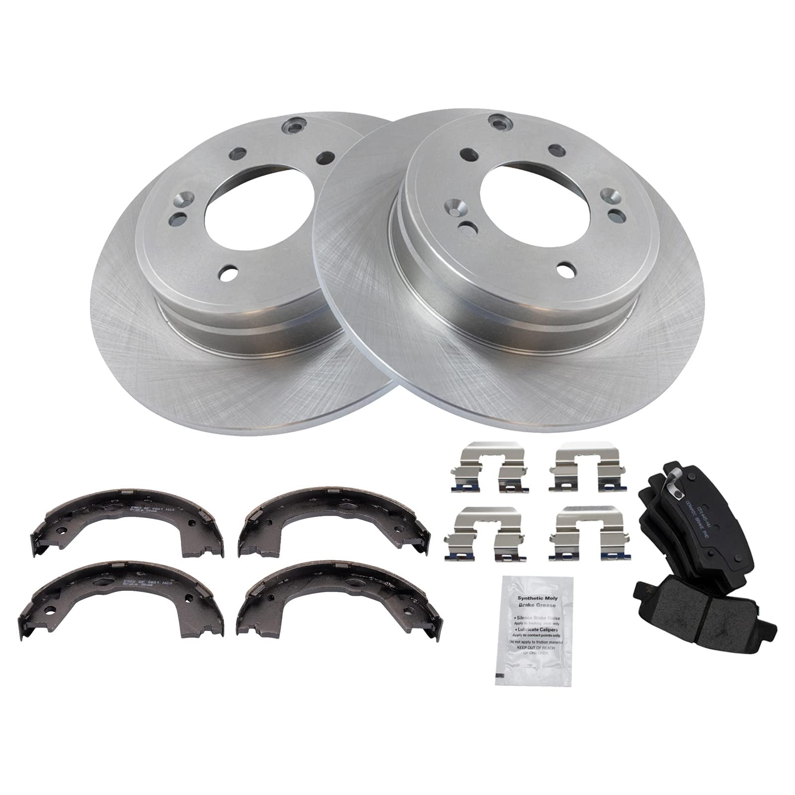 Trq Rear Brake Pad & Rotor Kit Brake Pads Brake Rotor Parking Brake Shoe Set Ceramic Compatible With 2012-2017 Hyundai Azera 201