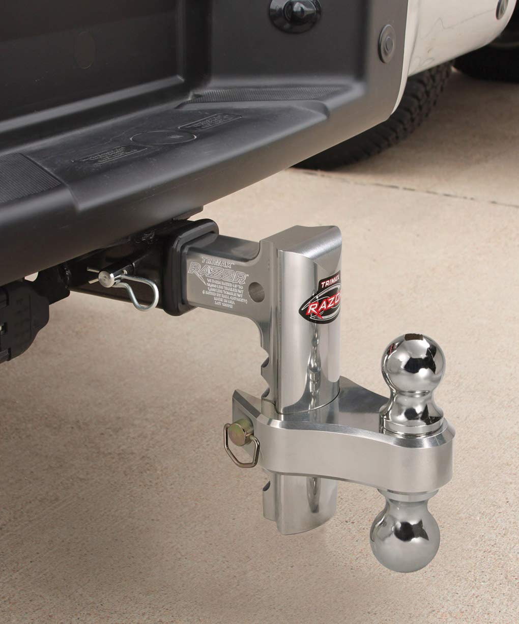 Trimax Trz4Alrp 4'' Aluminum Adjustable Hitch With Dual Hitch Ball And Receiver Adjustment Pin, Silver