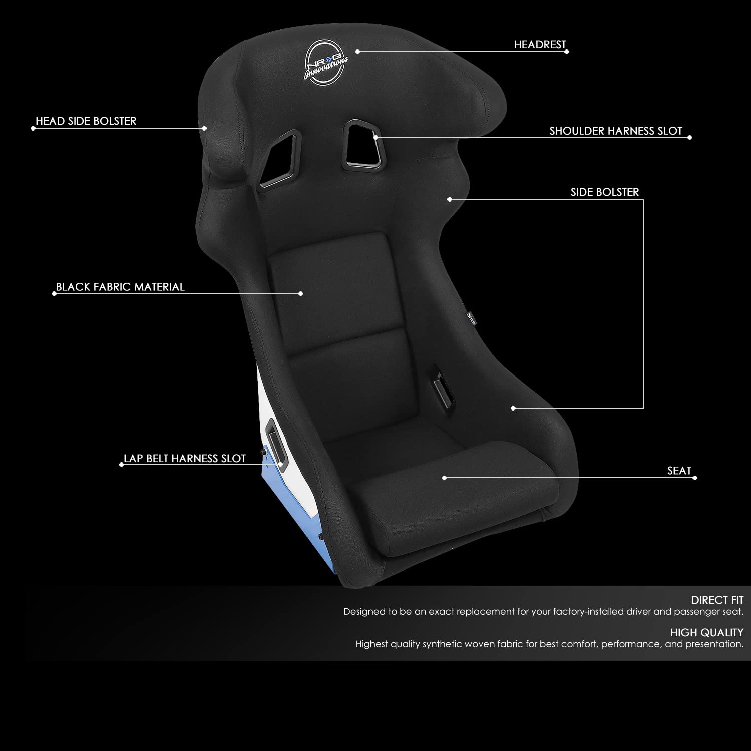 Nrg Innovations Nrg-Frp-600Wt Arrow Embroidery Fixed Back Bucket Racing Seat With Side Mount Brackets,White Fiberglass Shell/Bla