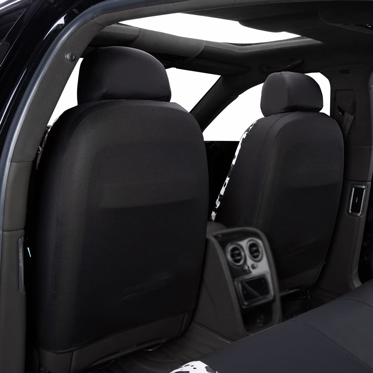 Flying Banner Car Seat Covers Protects Water Proof Faux Leather Carbon Fiber Fronts Rear Bench Covers (Cow Black, Full Set - Com