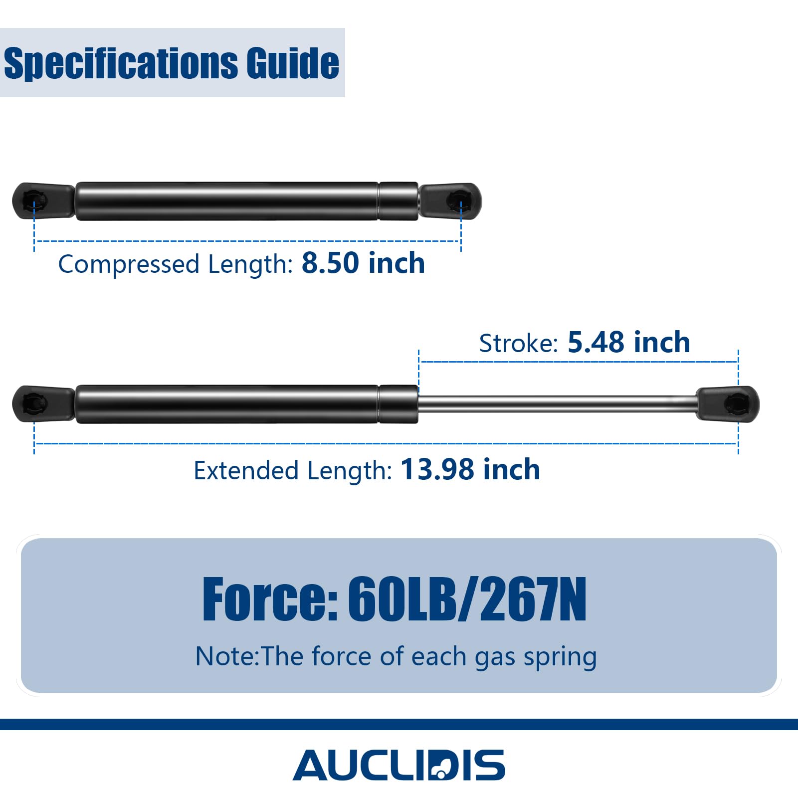 C16-08584 14 Inch 60Lb/267N Gas Strut Shock Spring Lift Support For Leer Camper Shell Truck Topper Cap Canopy Door Window Toolbo