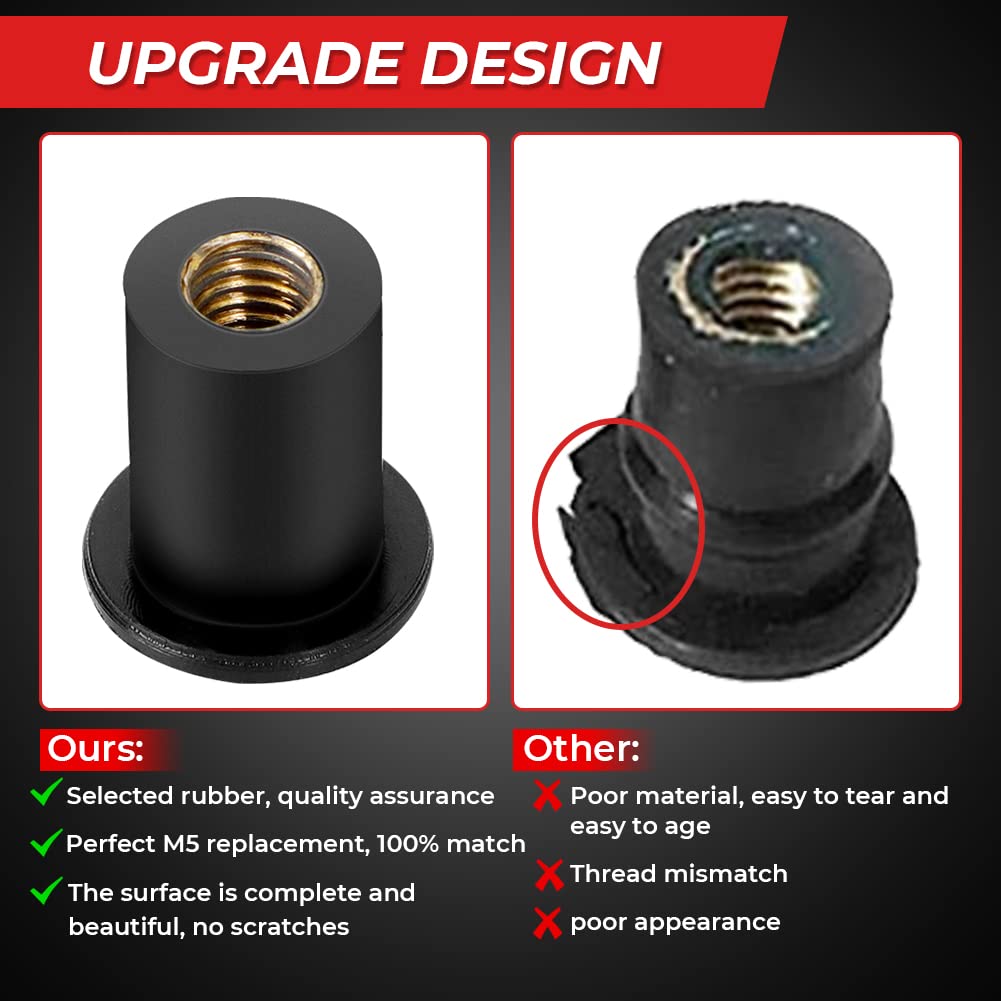 10PCS Wellnut, Alpha Rider M5 5MM Rubber Well Nut Windscreen Fairing Bolt Kit For Universal Motorcycle For Suzuki Honda Yamaha K